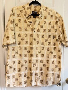 Vintage Woolrich Men's Short-Sleeve Shirt Beige SZ XL cabin core outdoorsman